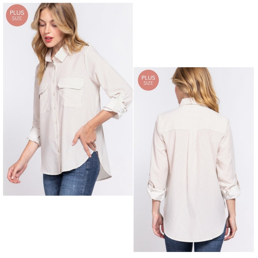 PLUS SIZE FRONT POCKET BUTTON DOWN TOP